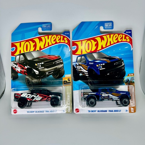 Hot Wheels Other - Hot Wheels Chevy Lot Of 2x - ‘19 Chevy Silverado Trail Boss LT Black & Blue NEW